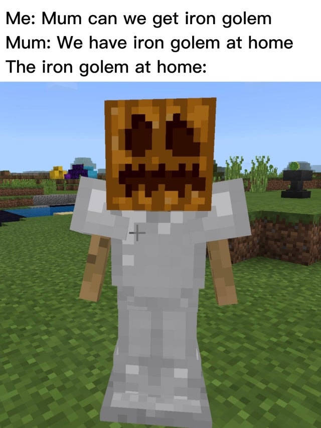 Minecraft鐵魔像南瓜頭在草地景觀中