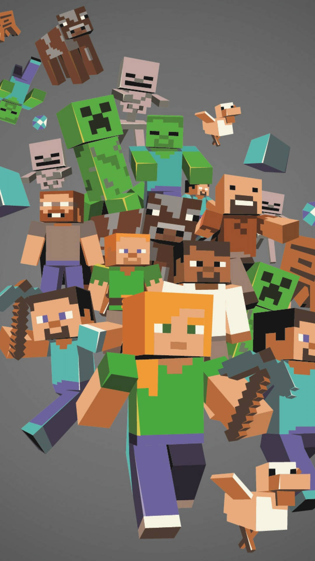 方塊像素藝術風格的Minecraft角色和生物。