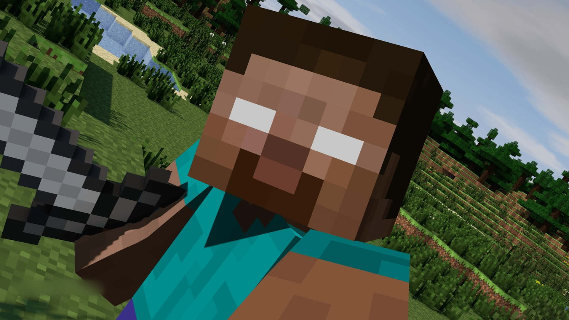 Minecraft角色在草地上手持劍