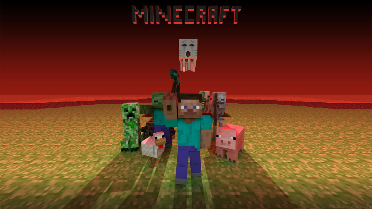 地獄中的Minecraft角色，背景是紅色天空。