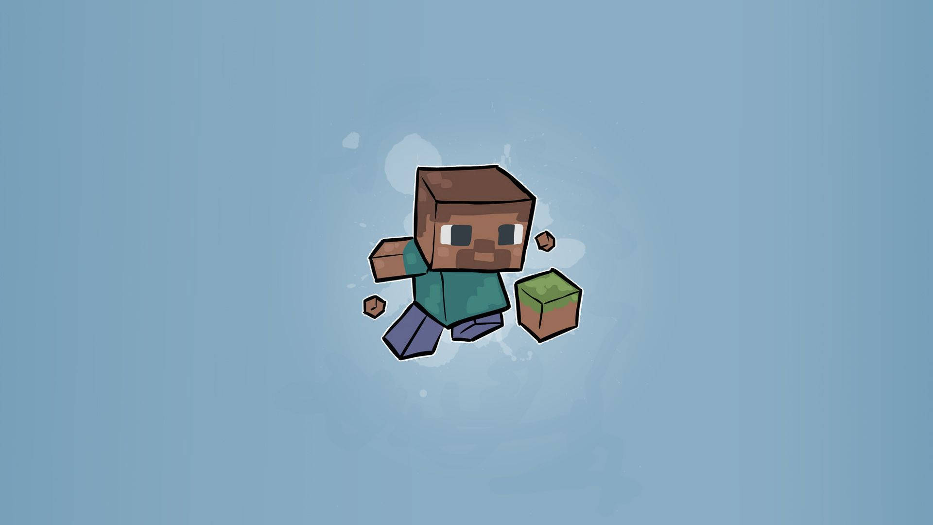 Minecraft 角色在藍色背景前拿著泥土方塊