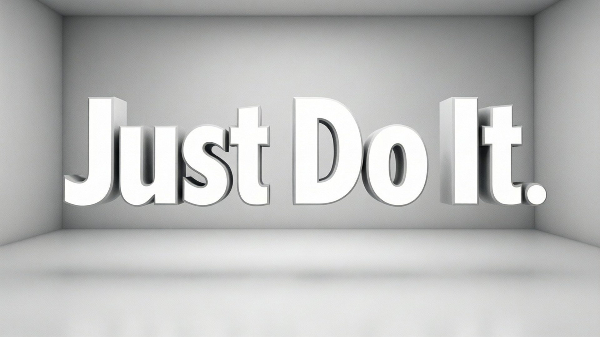 在灰色極簡房間中顯示Just Do It的白色3D文字