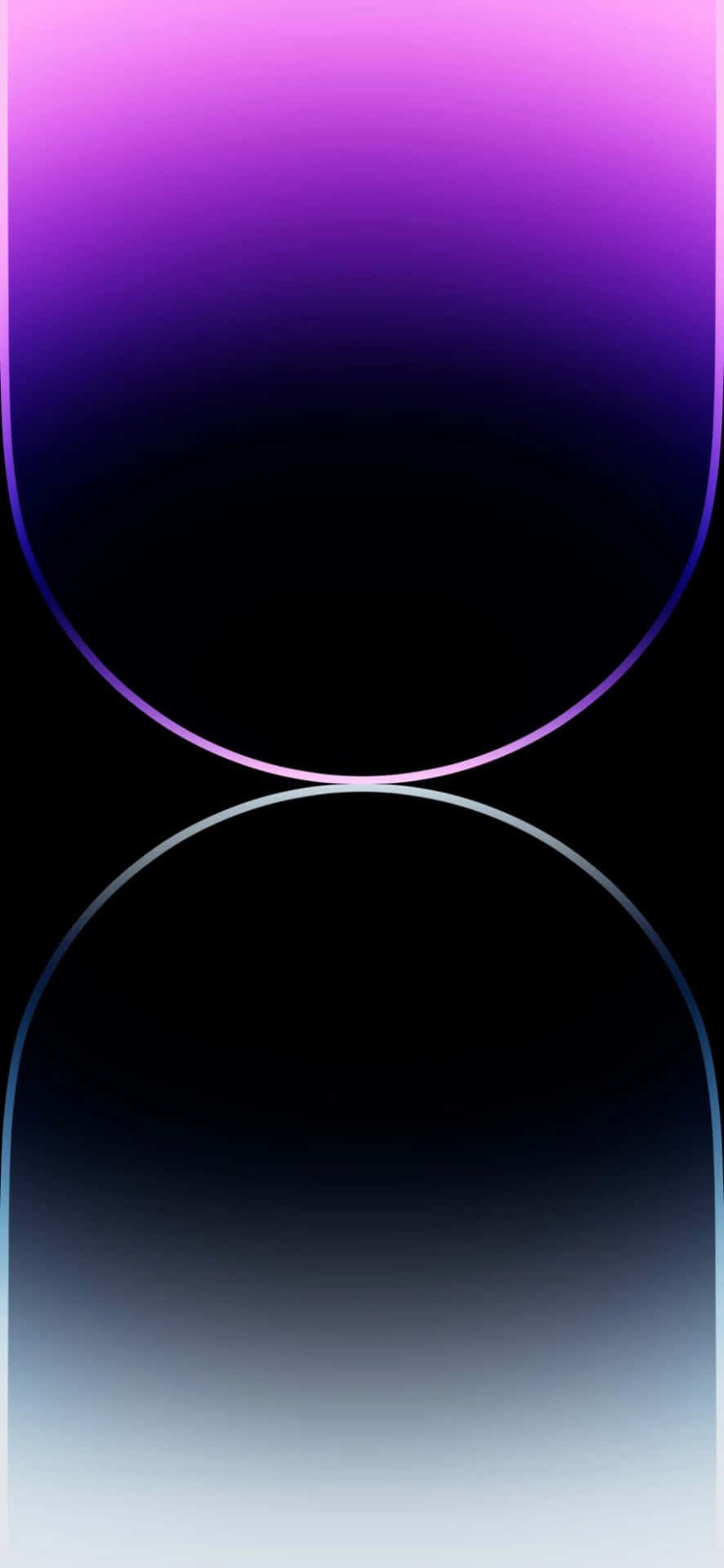  壁紙 — 一張極簡漸變壁紙，黑色背景上有兩個彎曲的拱門，發出紫色和藍色的光芒。