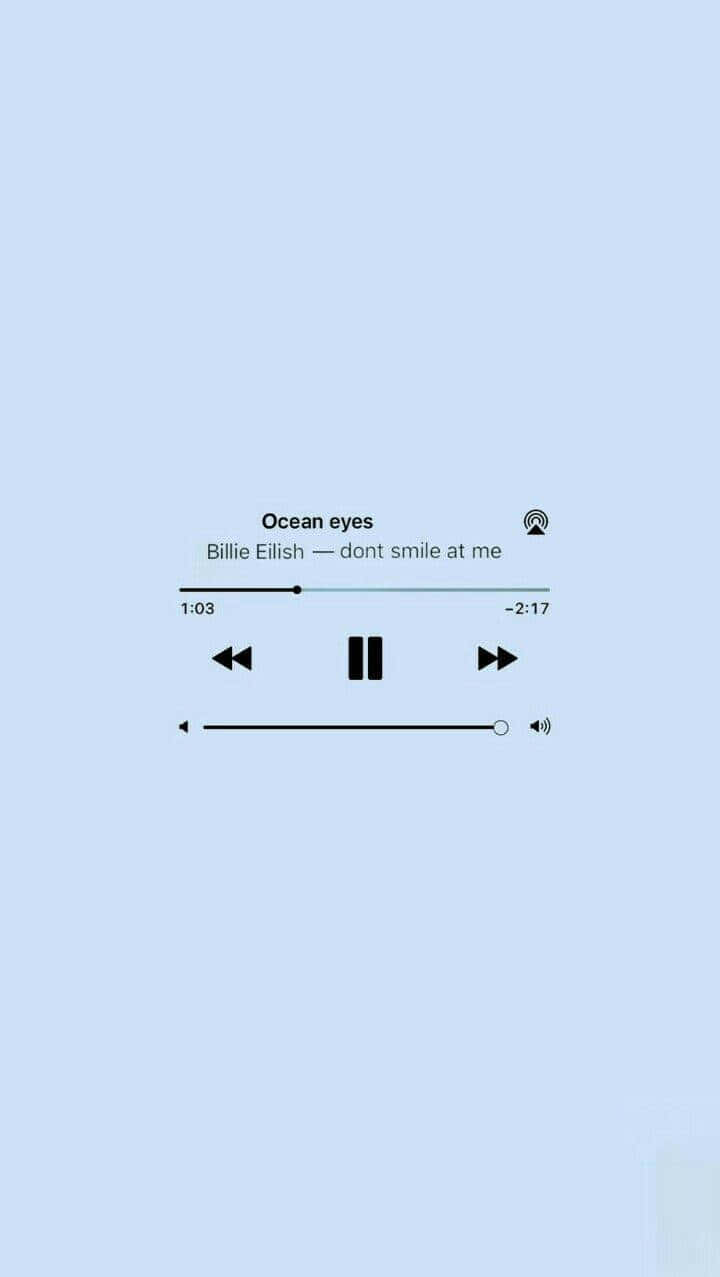  壁紙 — 簡約音樂播放器界面，在柔和藍色背景上顯示Billie Eilish的Ocean Eyes。