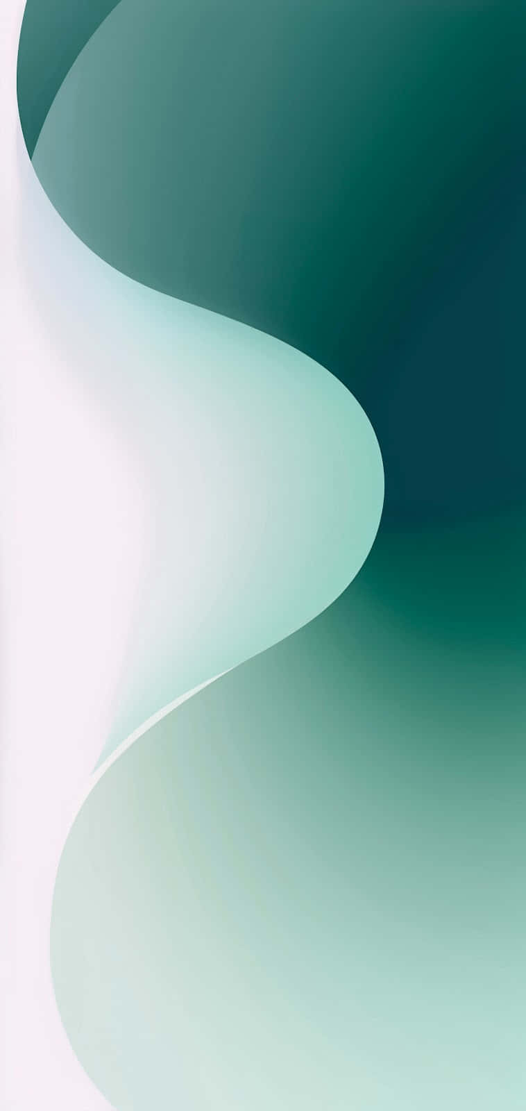  壁紙 — 極簡抽象壁紙，帶有柔和白色和藍綠色漸變的流暢曲線。
