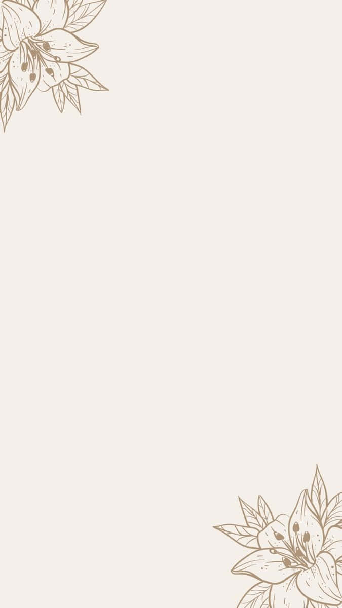 Minimalist Flower Aesthetic 桌布 壁紙 — 簡約米色牆紙，左上角和右下角飾有精緻線條繪製的百合花。