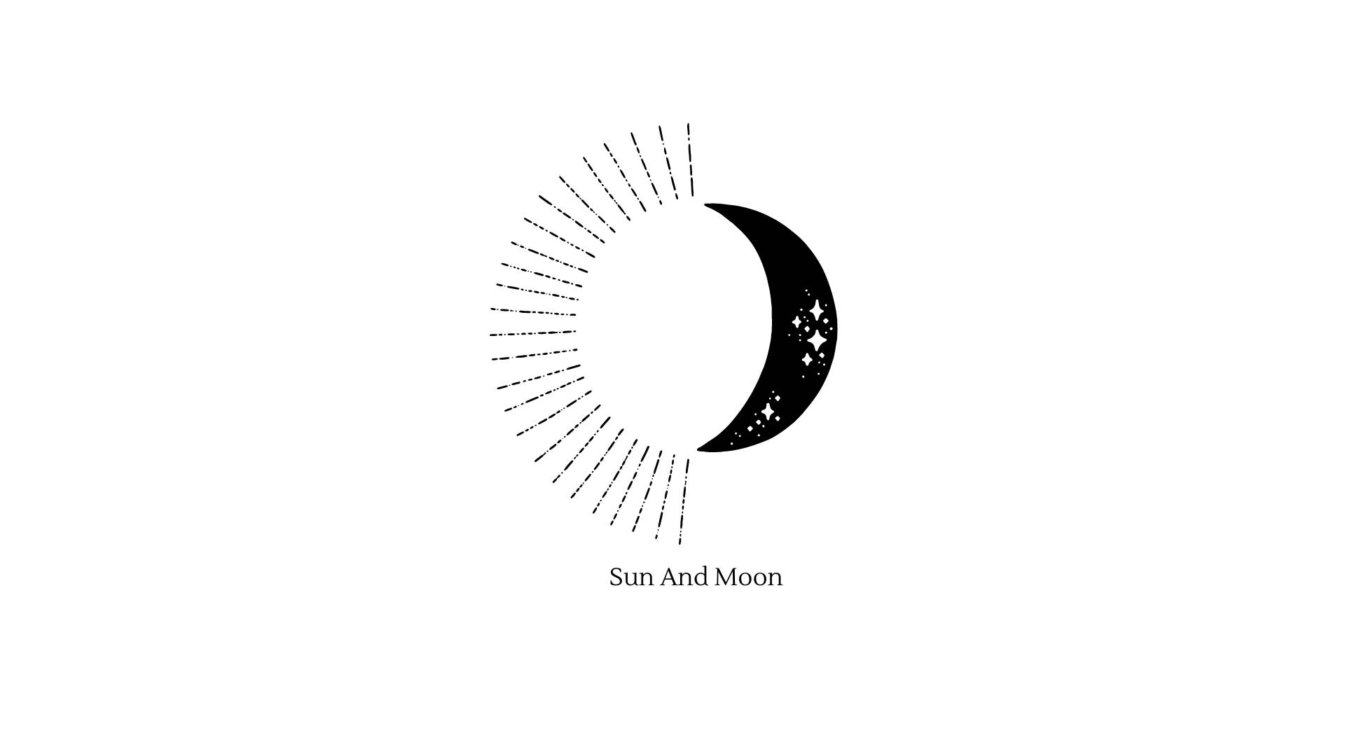 帶有星星的黑白極簡太陽和月亮標誌。