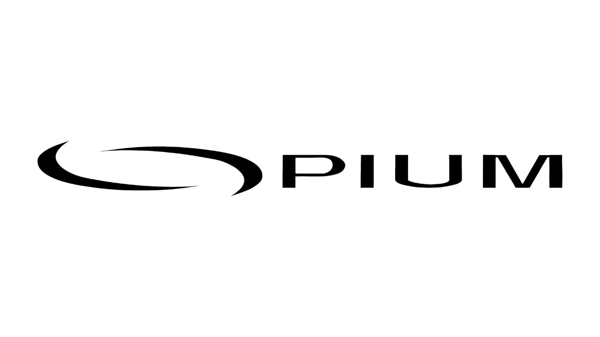  壁紙 — 簡約黑色標誌，帶有風格化的弧線和文字 Pium，置於純白背景上。