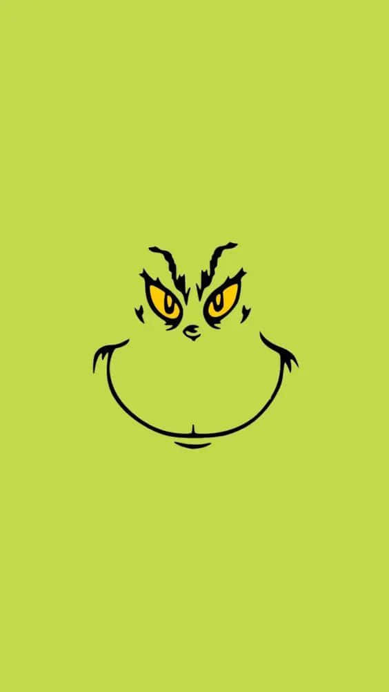  壁紙 — 在純青檸綠色背景上，帶有黃色眼睛的鬼靈精怪臉孔的極簡黑色輪廓。