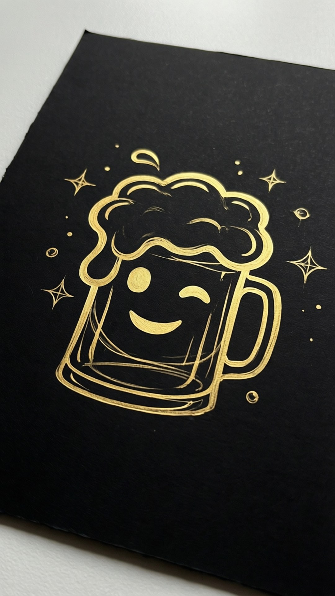 金色微笑啤酒杯，黑色背景上帶星星