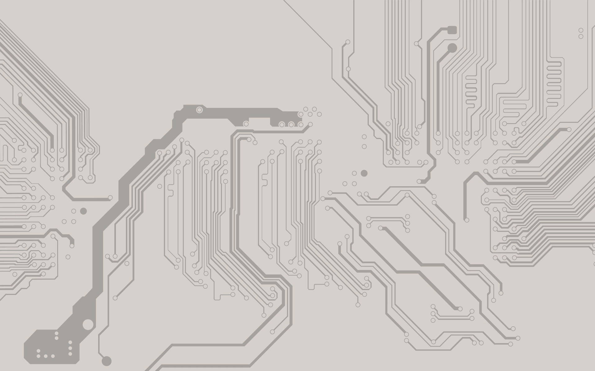 極簡灰階電路板 壁紙 — 淺灰色背景上帶有複雜路徑和焊點的極簡灰色電路板圖案。