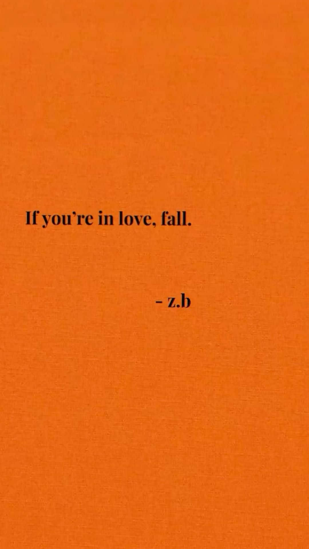  壁紙 — 一個極簡的橙色紋理背景，上面有黑色文字引述 'If you're in love, fall.'。