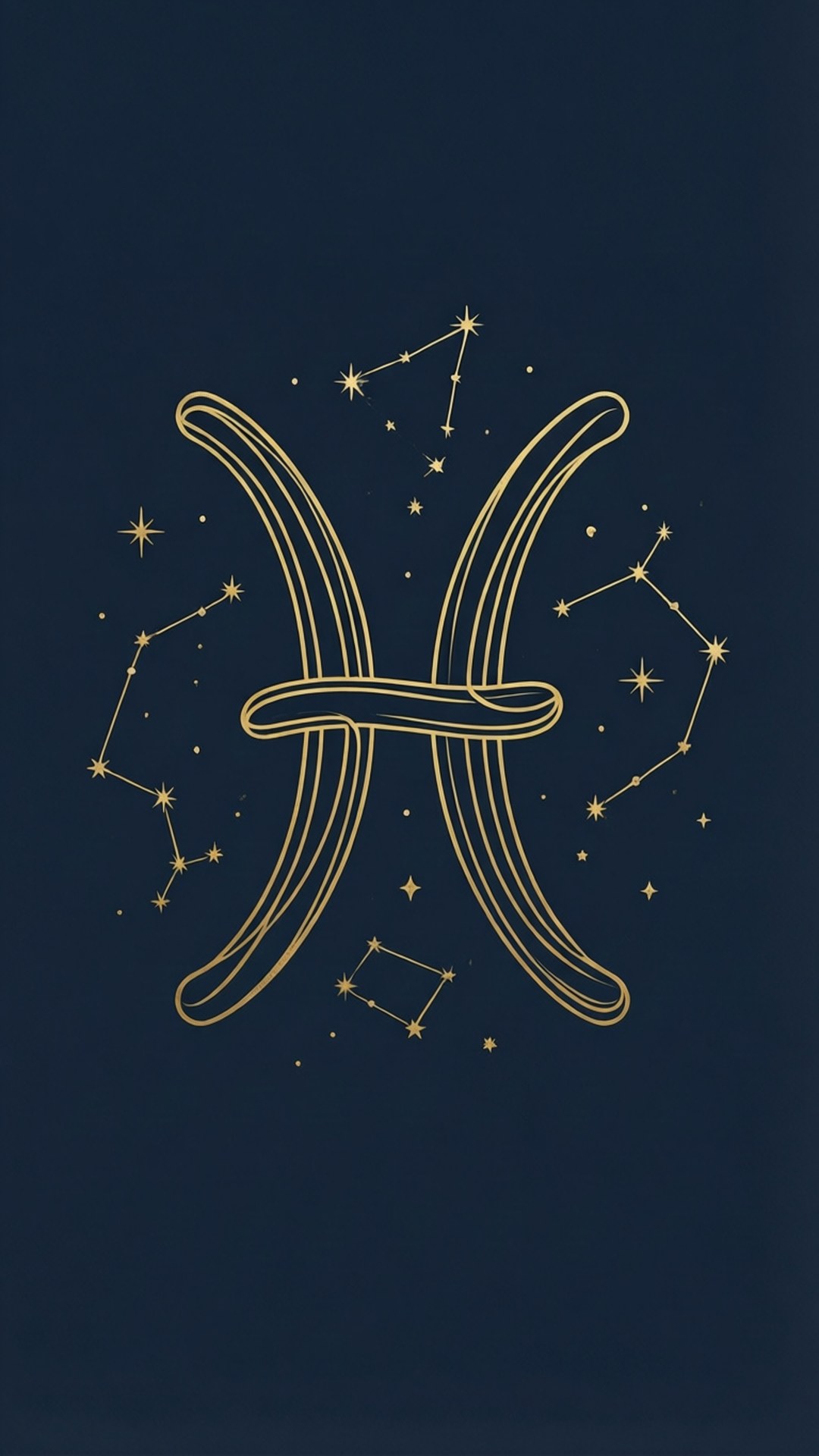 海軍藍背景上的金色雙魚座星座符號與星群