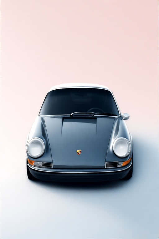 銀色保時捷911經典車從上方俯瞰，背景為漸變色