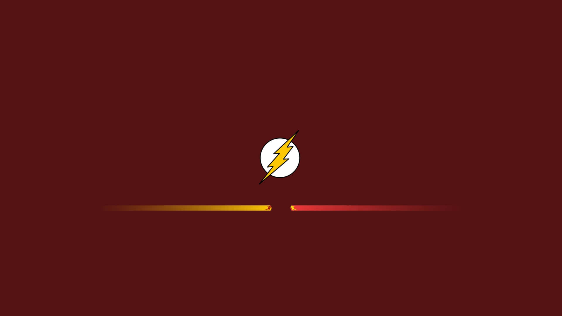  壁紙 — 一個極簡風格的The Flash標誌，白色圓圈中央有黃色閃電，置於深紅色背景上，帶有水平漸變線條。