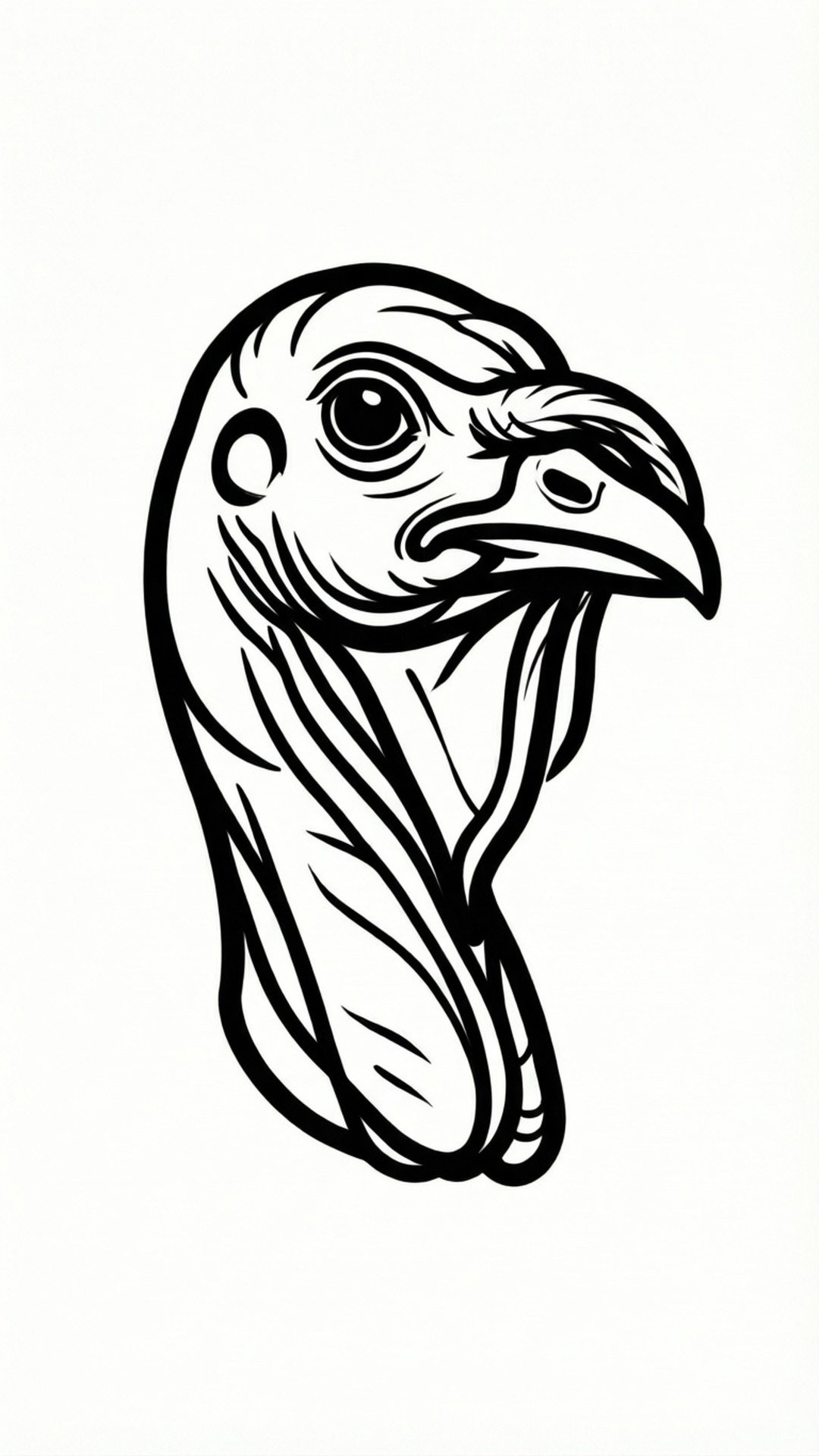 Minimalist Turkey Line Art 壁紙 — 大膽的黑白線條藝術插圖，描繪火雞頭部，帶有詳細的羽毛圖案和尖銳的喙。