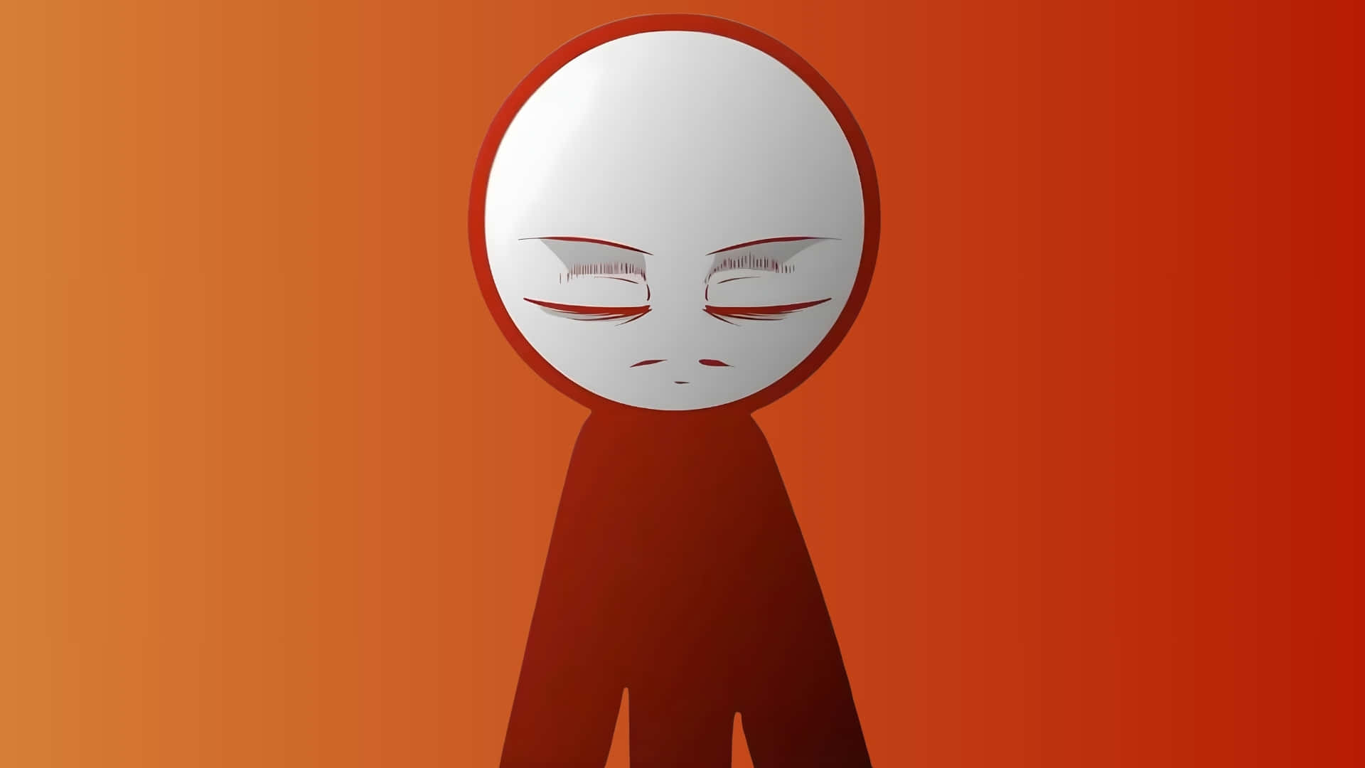 壁紙 — 一個極簡風格的白色臉部火柴人閉著眼睛，站在溫暖的橙色漸變背景前。