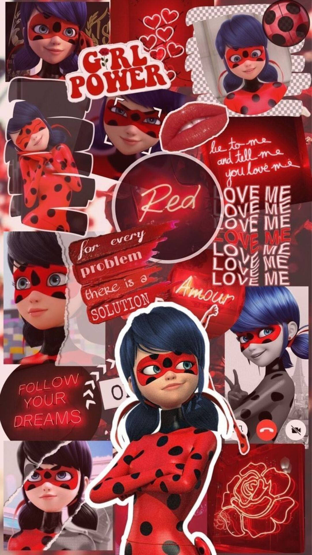 Ladybug角色拼貼，帶有紅色心形和勵志文字疊加。