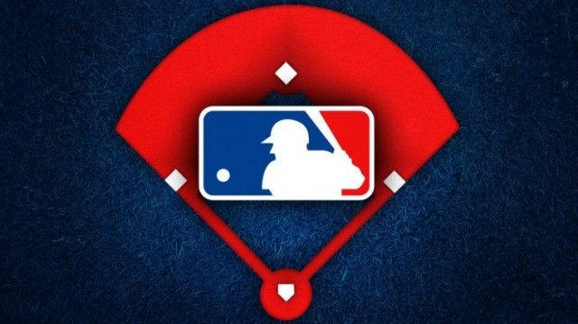 MLB比分標誌 壁紙 — MLB 標誌置於紅色棒球菱形中央，背景為帶紋理的深藍色。