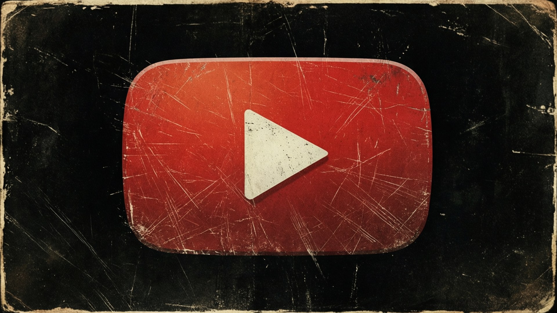 磨損的 YouTube 標誌，在深色背景上有刮痕。