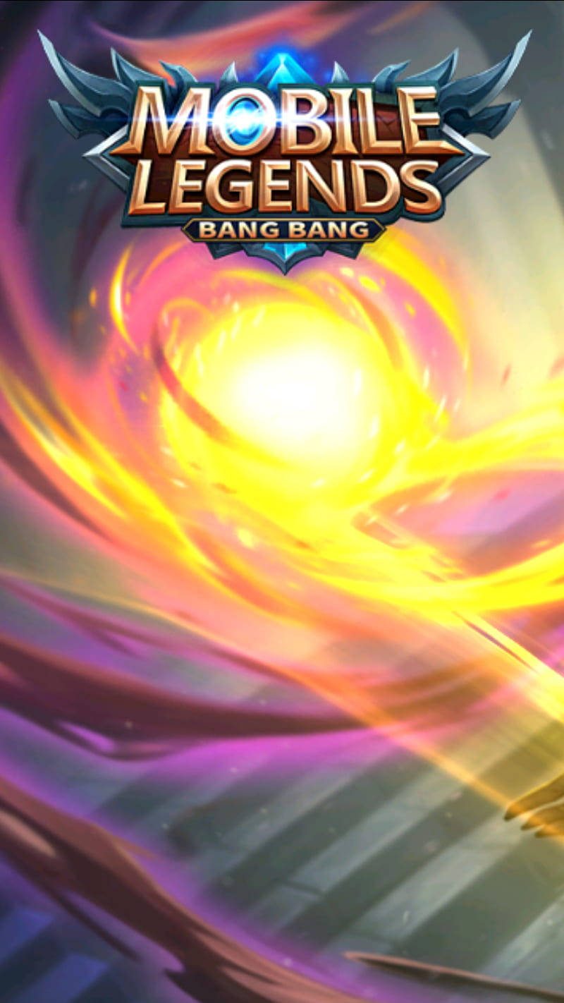 Mobile Legends Bang Bang遊戲標誌，帶有旋轉的金色和紫色能量效果。
