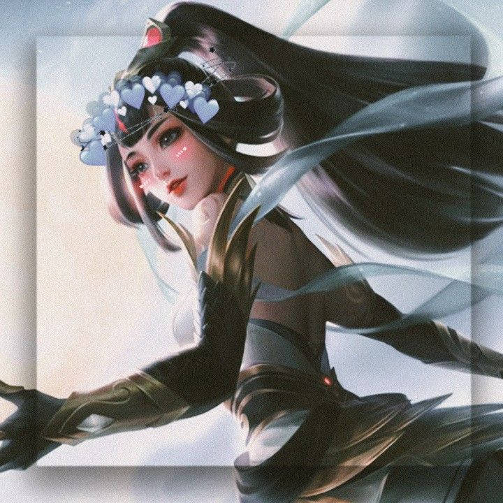 動漫女戰士，黑髮和發光的藍色心形在運動中。