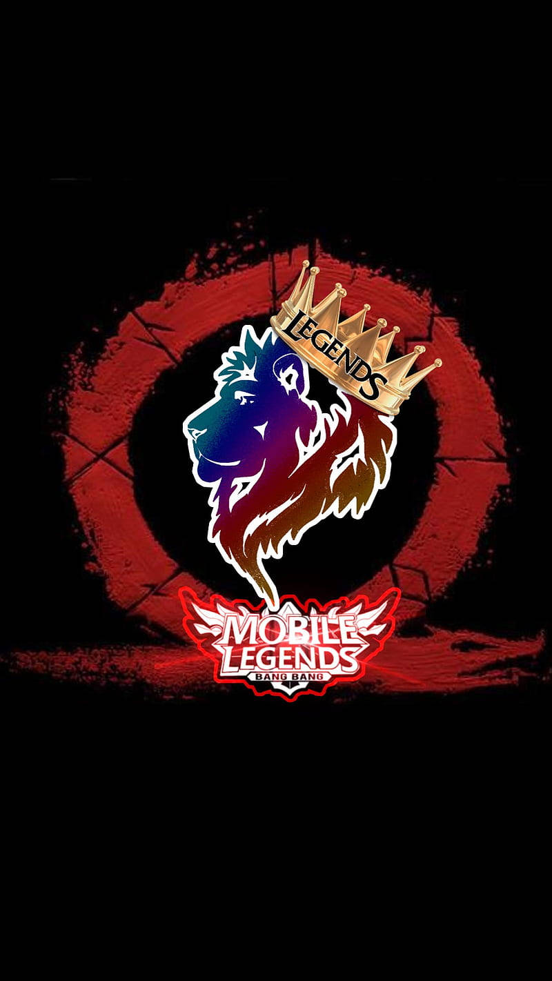 Mobile Legends遊戲標誌，以皇冠獅子和紅色裂紋圓形背景為特色。
