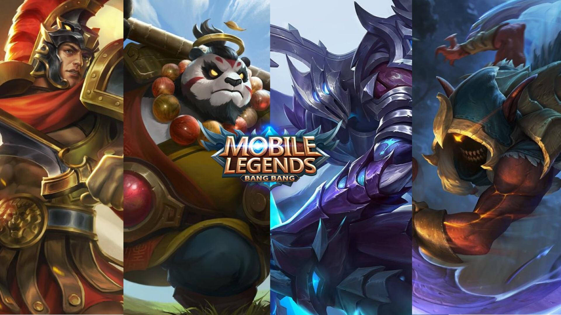 來自 Mobile Legends Bang Bang 的四位身穿精細盔甲的奇幻遊戲角色。