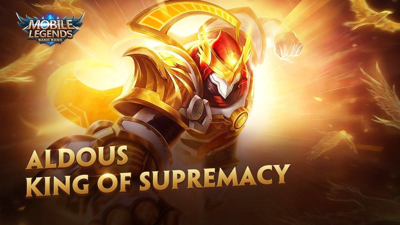 一位名為 Aldous King of Supremacy 的金色裝甲遊戲英雄向前衝刺。