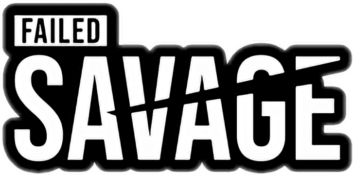 《Mobile Legends》Savage失敗文字 壁紙 — 大膽的黑白圖形文字顯示 FAILED SAVAGE，其中 savage 一詞帶有鋸齒狀撕裂效果。