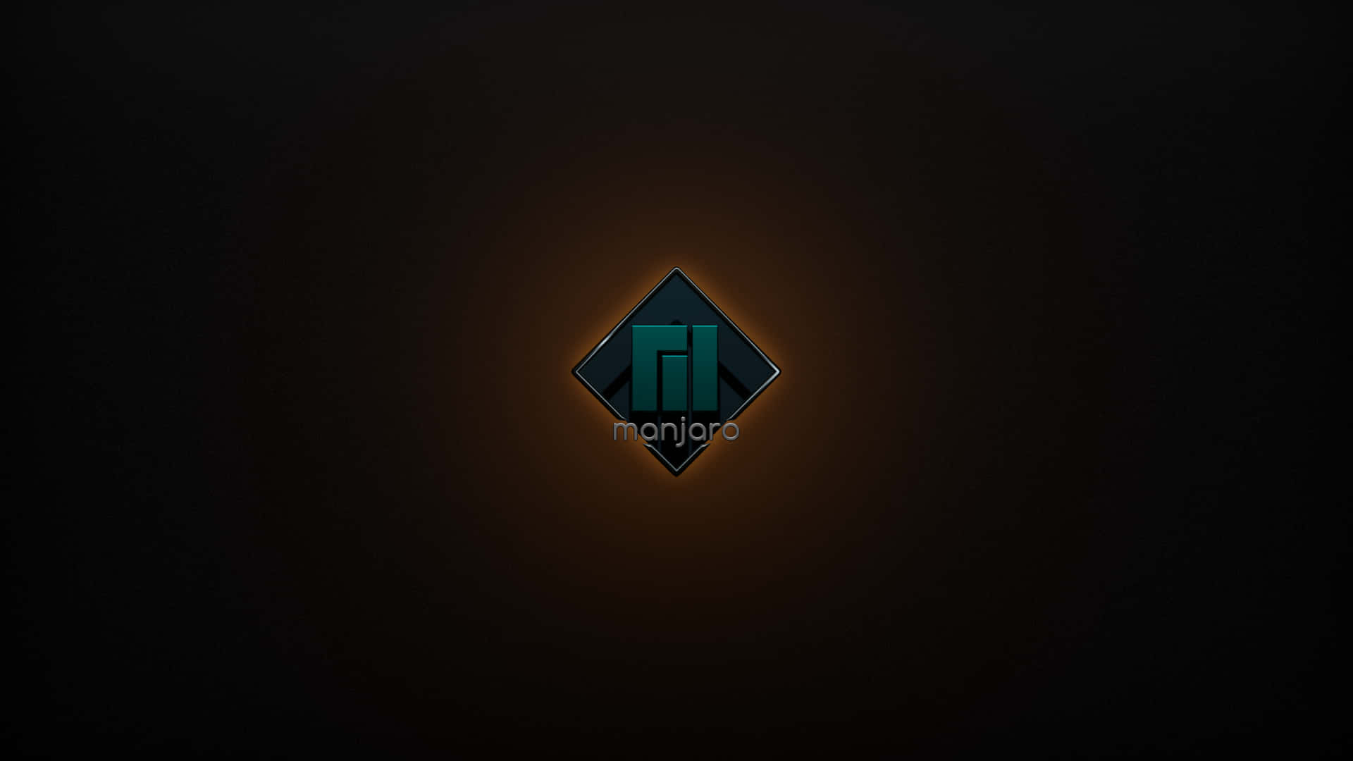 Manjaro 標誌在深色背景上發光，帶有橙色光線。