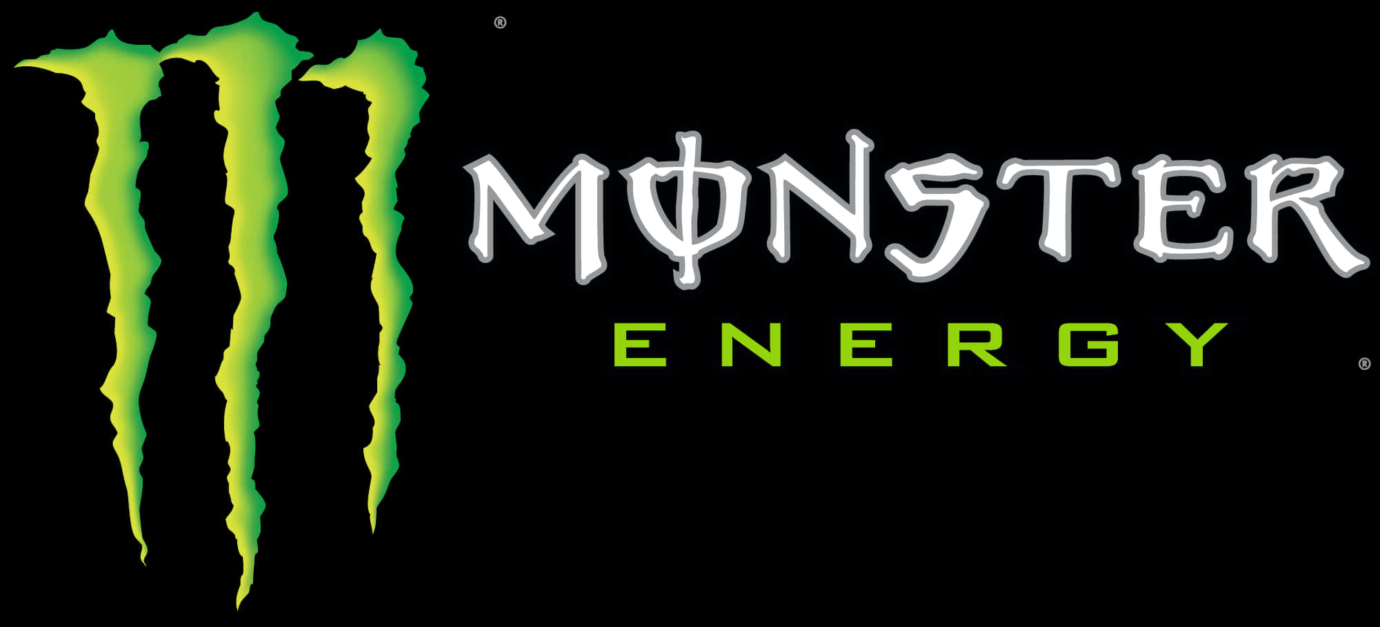 Monster Energy 標誌 壁紙 — Monster Energy 標誌，帶有標誌性的綠色爪痕和粗體白色文字，背景為黑色。