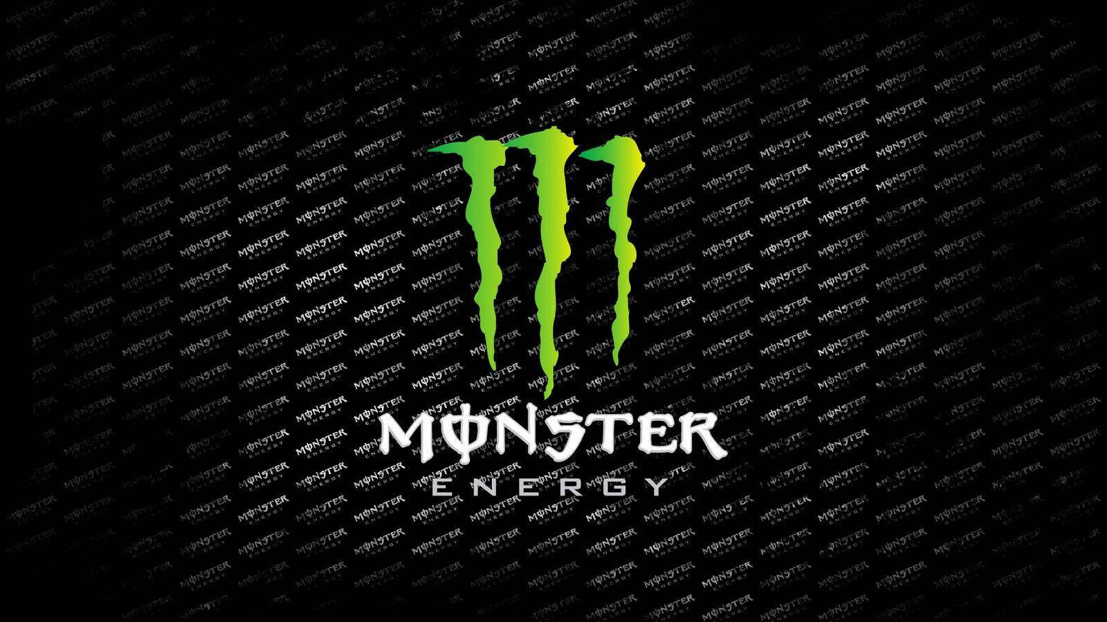 Monster Energy標誌，黑色背景上帶有滴落的綠色設計和重複的微弱標誌。