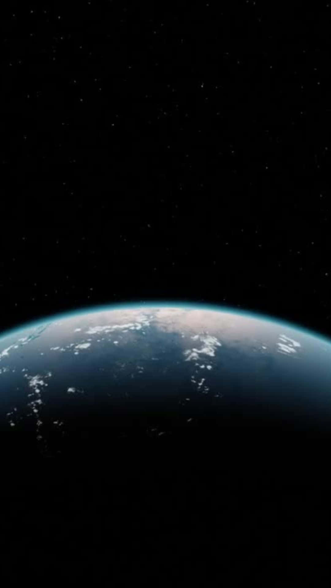 從太空看地球，顯示彎曲地平線、海洋、雲層和星星