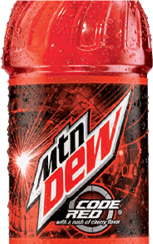 Mountain Dew Code Red 瓶身 壁紙 — 冰凍的Mountain Dew Code Red瓶在深色抽象背景上閃爍著冷凝水珠。
