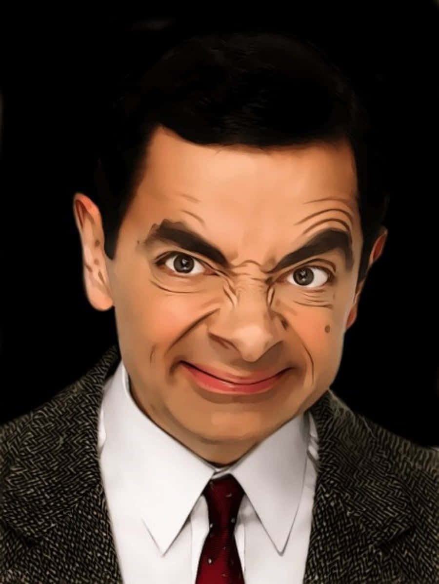Funny Faces 桌布 壁紙 — Mr Bean 誇張的頑皮笑容和皺眉，背景為黑色。