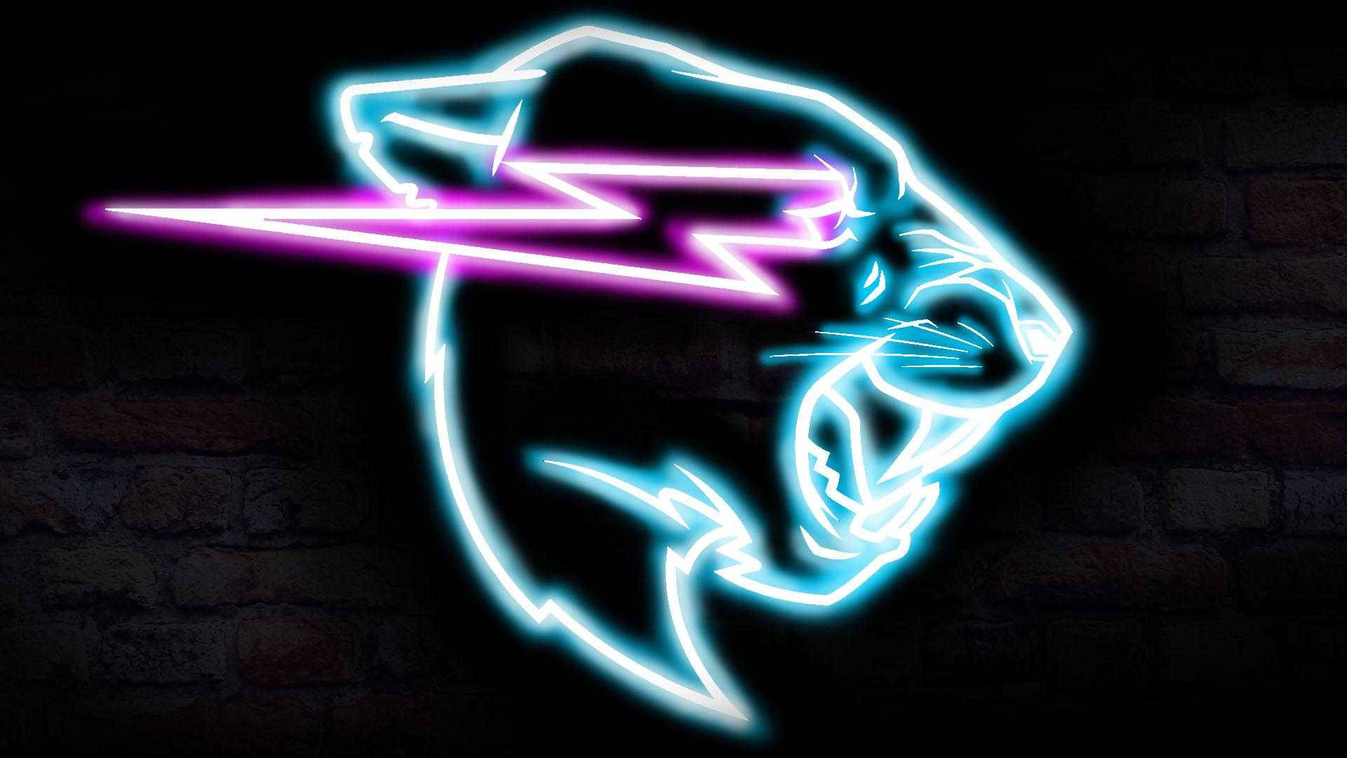 磚牆上帶閃電的霓虹黑豹，夜晚