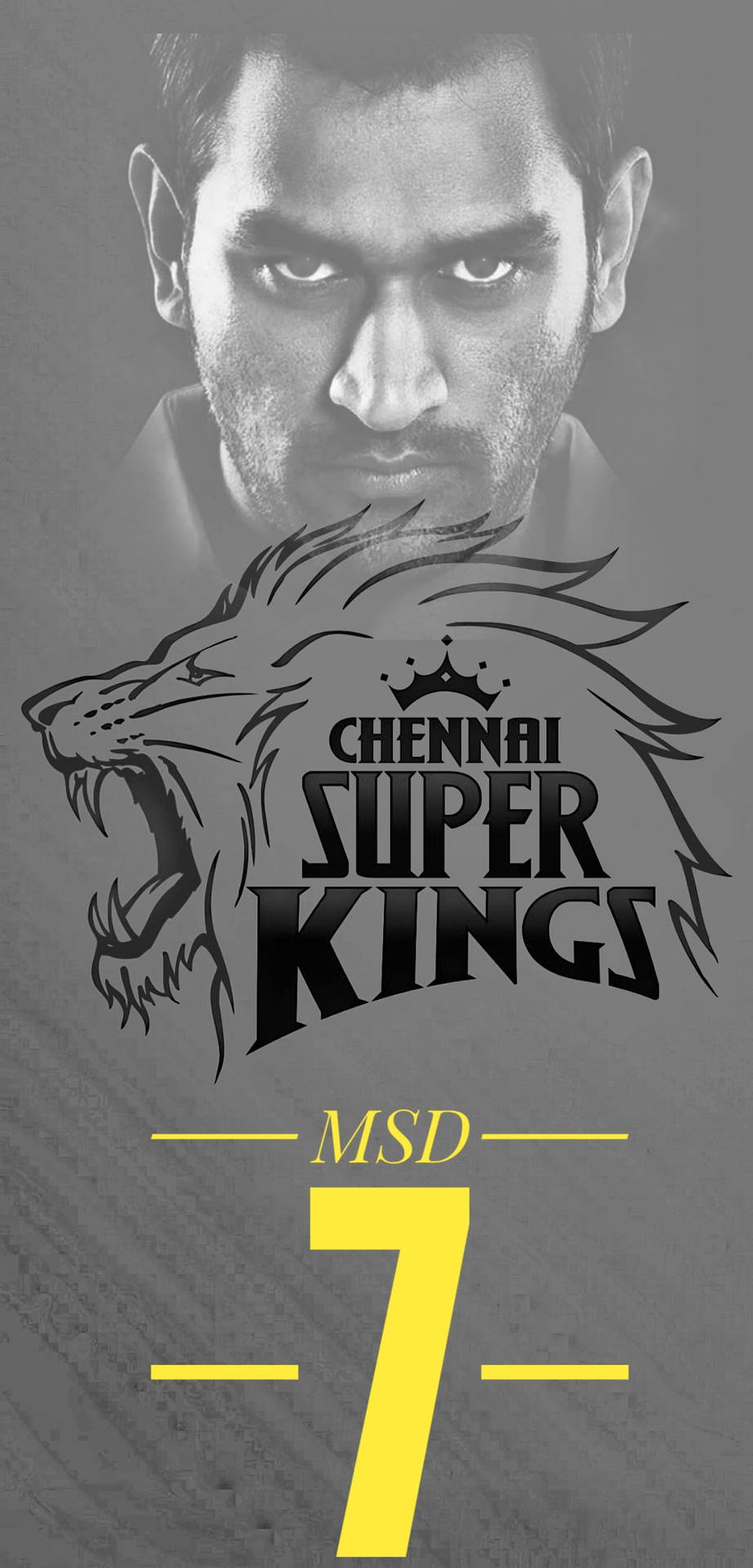 MS Dhoni 肖像，帶有 Chennai Super Kings 獅子標誌和數字 7