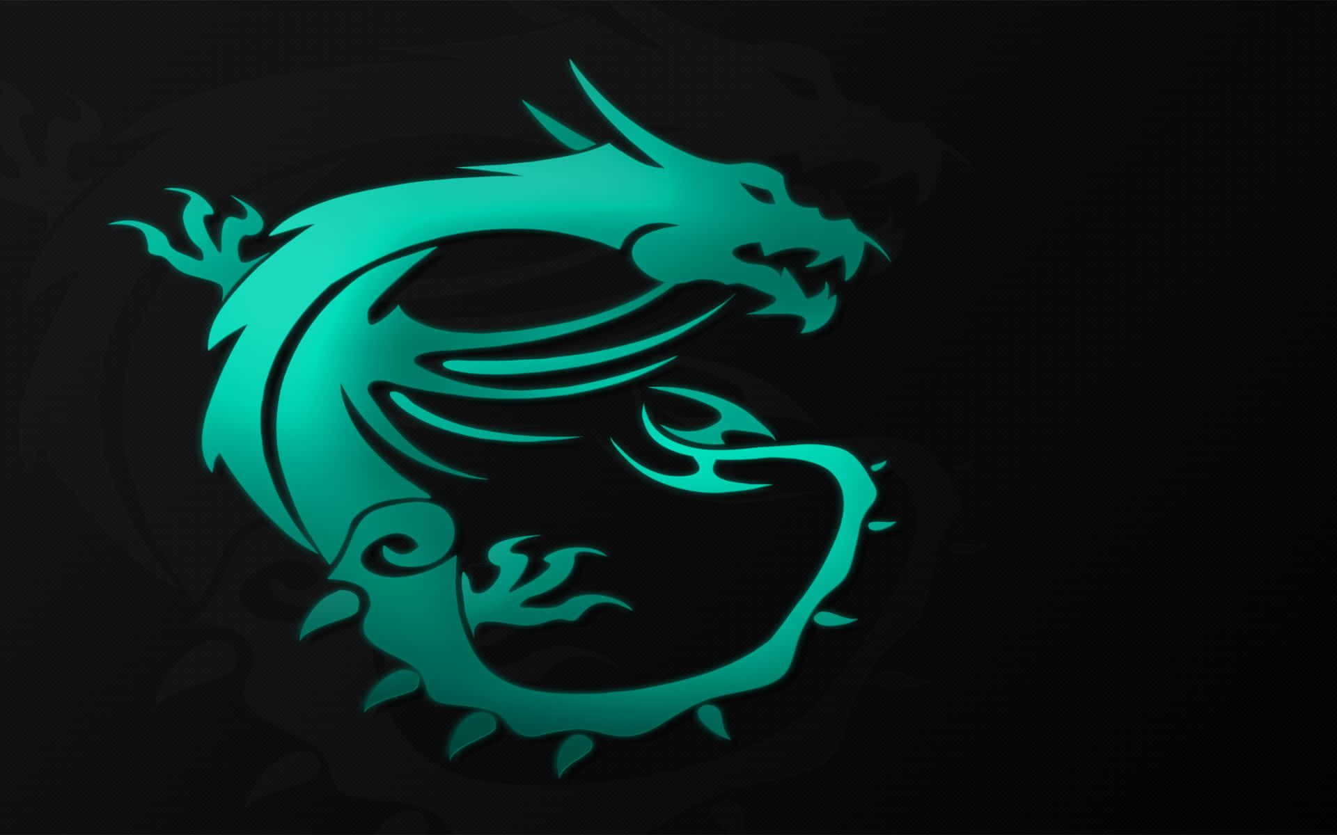 MSI Gaming：為冠軍玩家提供動力 壁紙 — 一個發光的青綠色龍標誌，具有銳利的線條和火焰般的細節，置於深色背景上。