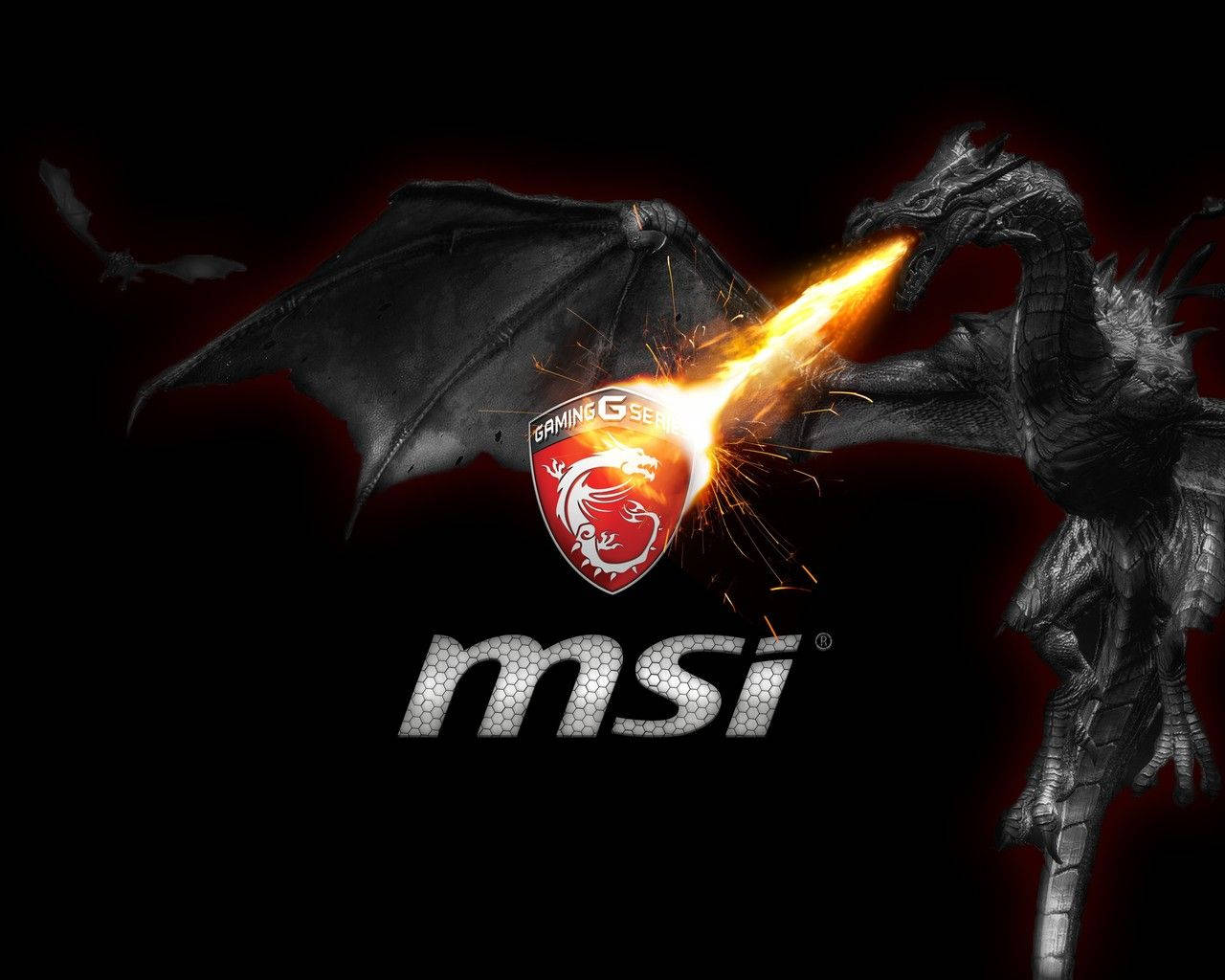 MSI — 體驗遊戲自由 壁紙 — 一隻兇猛的黑龍噴出烈焰，吞噬了黑暗背景上的MSI Gaming G Series標誌。
