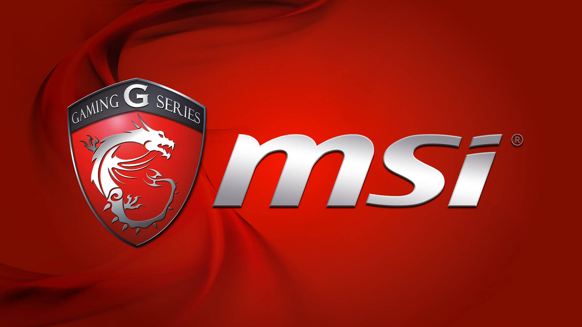 紅色布料背景上帶有銀色龍的MSI Gaming G Series標誌。