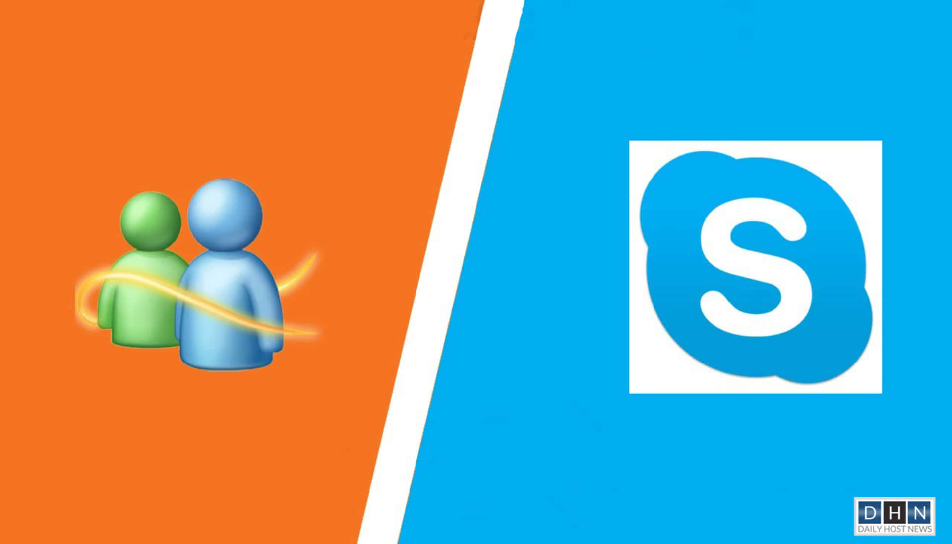 Windows Live Messenger 和 Skype 標誌並排顯示在彩色背景上。