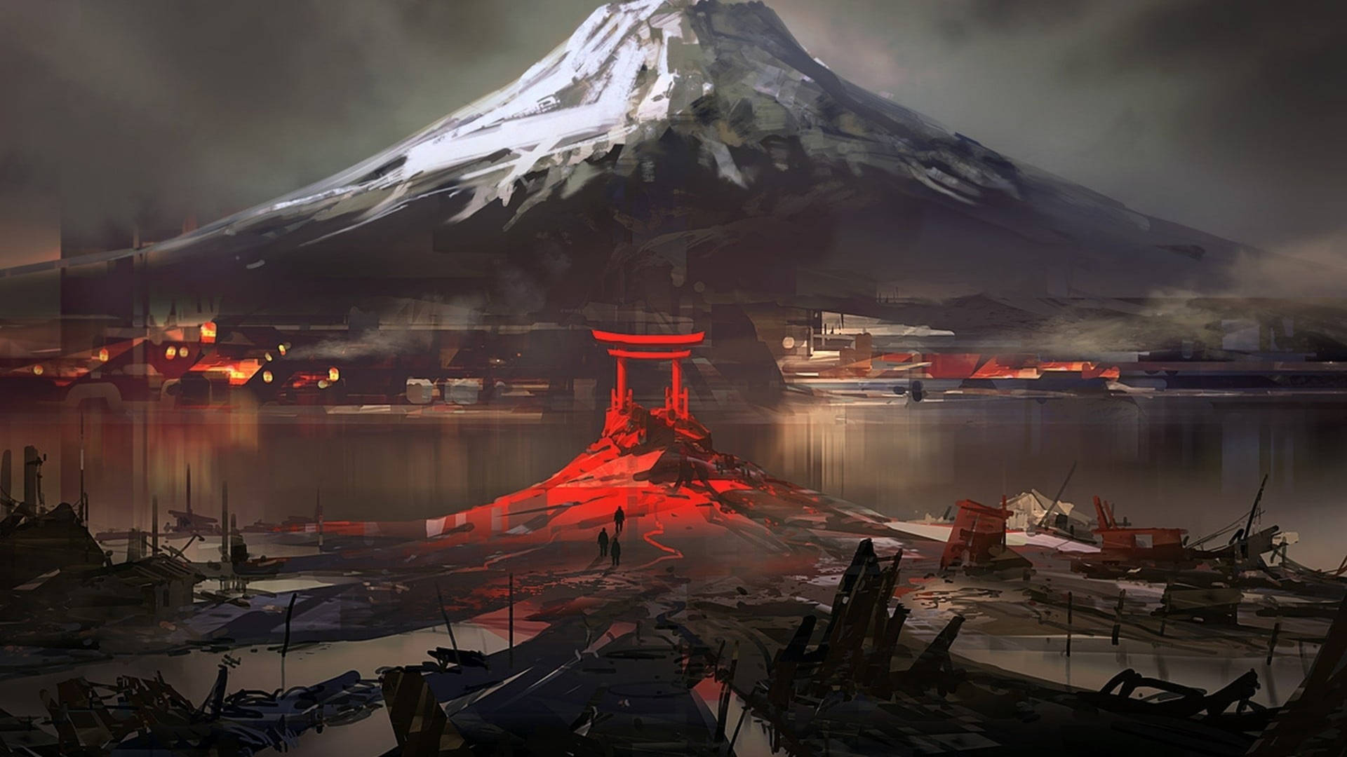 日本富士山數位繪畫壁紙