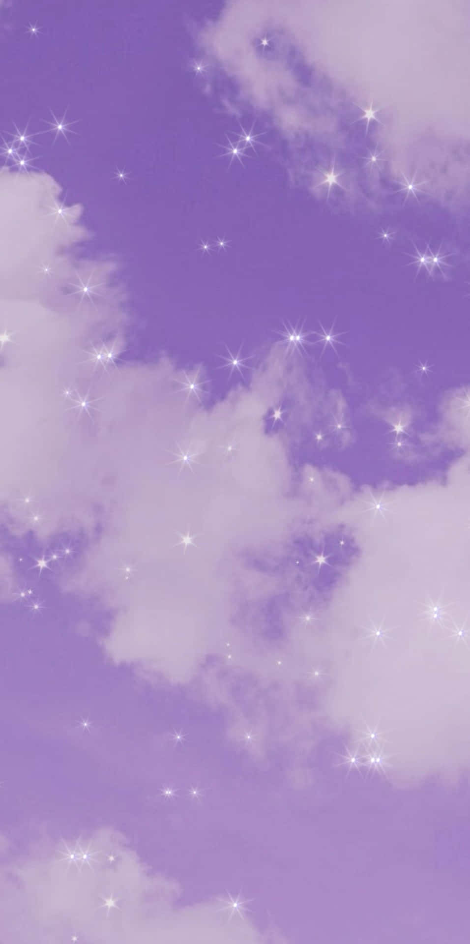  壁紙 — 夢幻嘅薰衣草色天空，充滿柔軟嘅雲朵同閃爍嘅星星，喺天際輕輕閃耀。