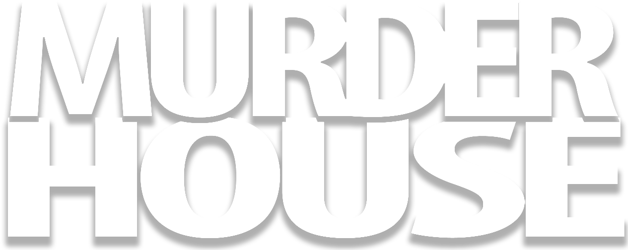 Murder House 文字標誌 壁紙 — 粗體白色文字拼出 murder house，置於純黑色背景上，字體厚實呈塊狀。