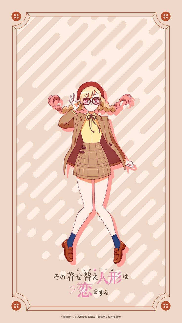 動漫女孩穿著校服，戴眼鏡和雙馬尾，開心地擺姿勢。