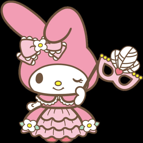 My Melody 著粉紅禮服戴面具 壁紙