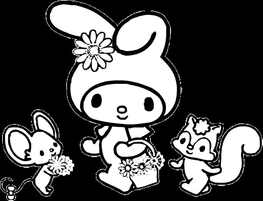 My Melody 與朋友花卉趣味 壁紙