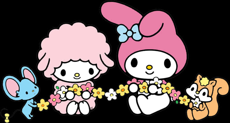 My Melody 與朋友花環 壁紙