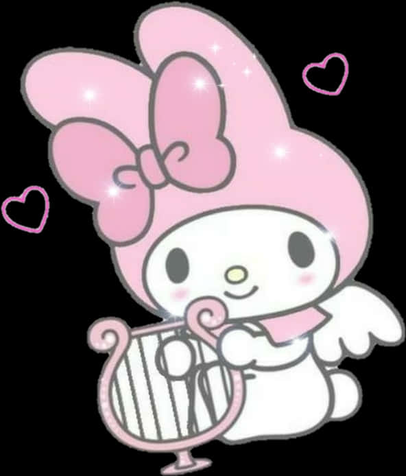 My Melody 與豎琴與心形 壁紙